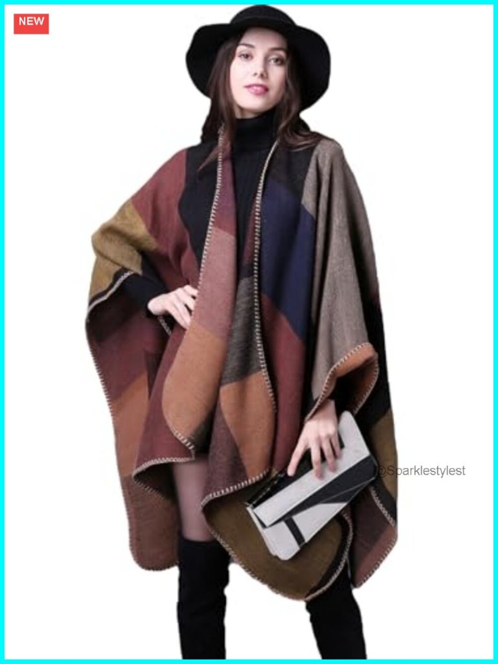 Womens Reversible Poncho Shawl Wrap Cape Open Front Winter Ponchos